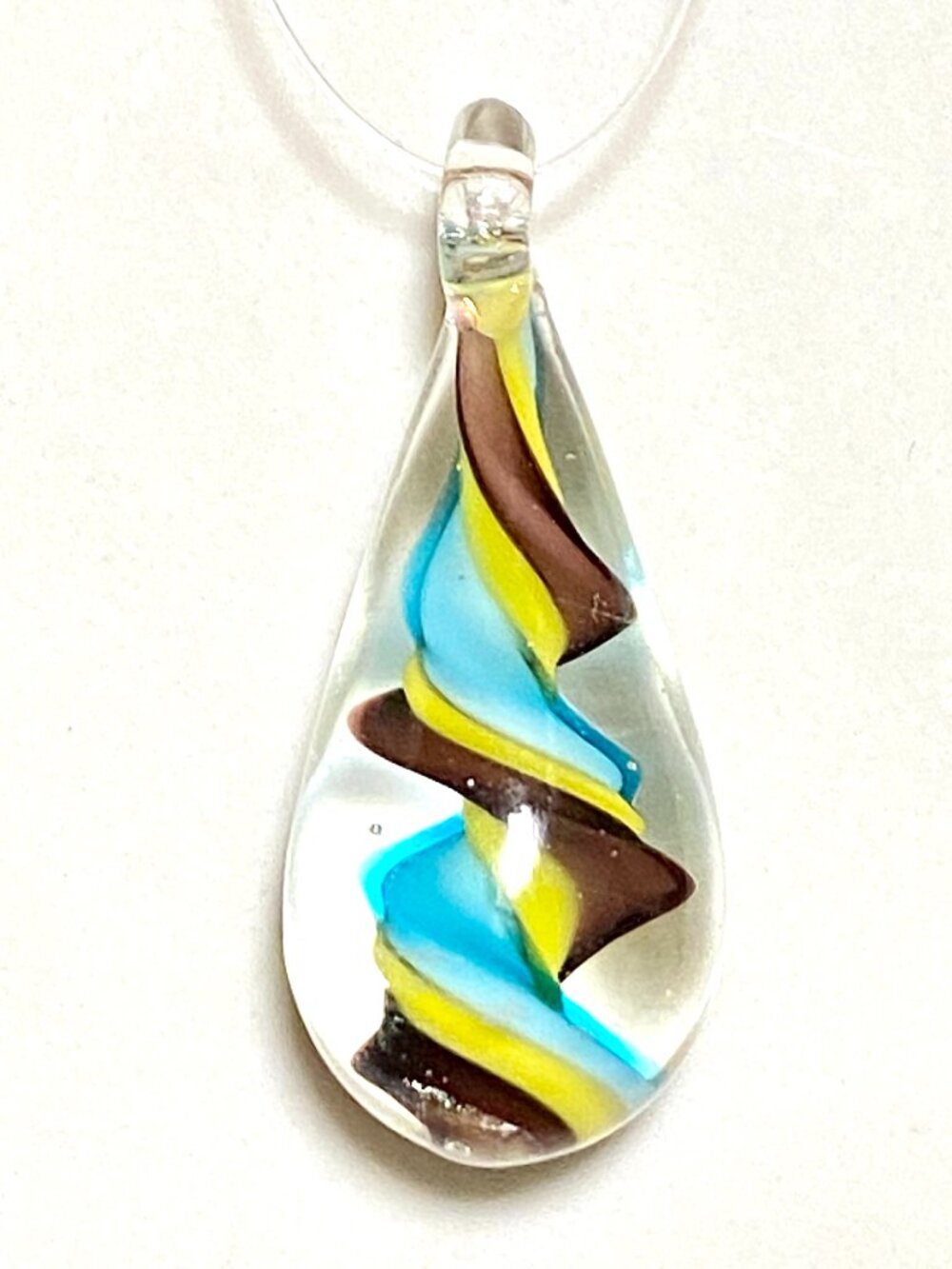 2/$20, Water Drop Glass Pendant w/ Blue Brown Swirl